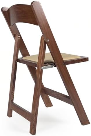 Wooden Folding Chairs with Cushion, Stackable Commercial Seats, Chairs for Weddings, Banquets, and Events, Set of 4, Classic Fruitwood