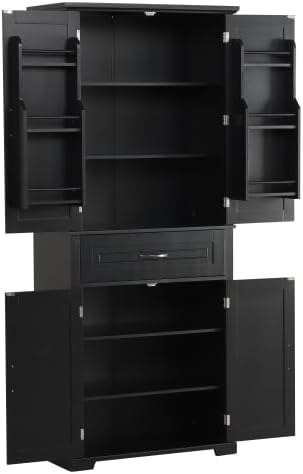 Bathroom Storage Cabinet with Doors and Drawer, Multiple Storage Space, Adjustable Shelf, White (Black)