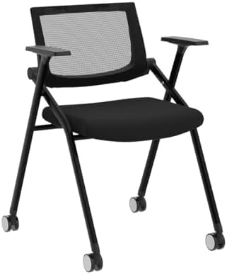 2 Pack Stackable Conference Room Chairs with Wheels and Paddle, Ergonomic Mesh Back and Arms for Meeting, Conference, Reception, Training Room & Home Office Desk Folding Chairs