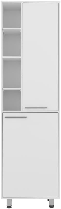 White Pantry Cabinet for Kitchen - Vertical Storage Solution with Modern Silver Handles, Ideal for Compact Spaces, Perfect for Utensils, Linens & Accessories, Durable Design