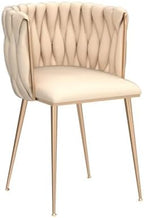 Nrizc Velvet Dining Chairs Set of 2, Woven Upholstered Dining Chairs with Gold Metal Legs, Modern Accent Chairs for Living Room, Dining Room, Kitchen