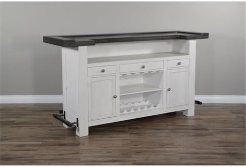 Pemberly Row 78" Farmhouse Wood Bar Unit with Foot Rail, Adjustable Shelves, Removable Wine Rack, Stemware Storage, in Espresso Finish
