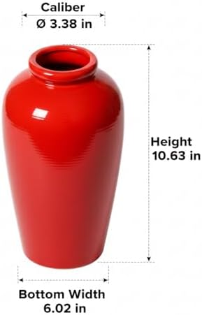 Red Ceramic Vase for Home Decor - 11 Inch Tall Modern Decorative Vase for Centerpieces, Boho Flower Vase for Pampas Grass, Christmas, Living Room, Kitchen, Fireplace, Entryway, Shelf Decor