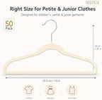 MIZGI Kids Velvet Hangers,Non-Slip Big Kids Hangers,14 Inch Hangers for Youth,Teen Clothes,Pack of 50（Ivory/Silver）