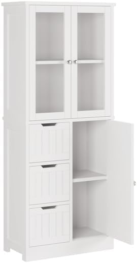 White Kitchen Pantry, Farmhouse Pantry Storage Farmhouse Storage Cabinet with Doors, Organizer, Wood Cupboard for Kitchen, Dining Room, Bathroom