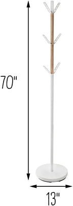 Honey-Can-Do Standing Coat Rack/Entryway Coat Rack Tree, White With Wood Accents