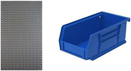 Akro-Mils 36"x61" Steel Wall Mount Louvered Panel with 24-Pack of 7 x4 x3 AkroBins Stackable Plastic Storage Bins (Blue), Organization Bundle for Garage, Workshop, Classroom