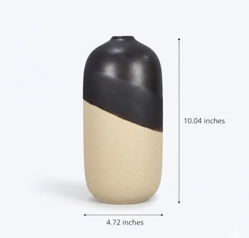 Young's Inc Ceramic Black Dipped Vase for Modern Home Decor, 10.04" Tall, Elegant Minimalist Flower Vase, Beige and Black Ceramic Accent for Living Room, Office, and Contemporary Home Spaces