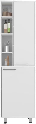 White Pantry Cabinet for Kitchen - Vertical Storage Solution with Modern Silver Handles, Ideal for Compact Spaces, Perfect for Utensils, Linens & Accessories, Durable Design