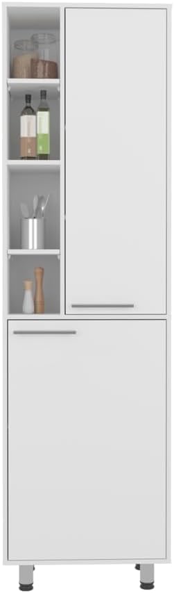 White Pantry Cabinet for Kitchen - Vertical Storage Solution with Modern Silver Handles, Ideal for Compact Spaces, Perfect for Utensils, Linens & Accessories, Durable Design