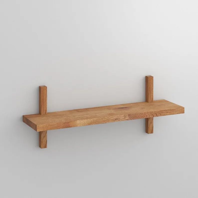 Solid Oak Wall Shelf, Handmade Floating Shelf for Bedroom Living Room Office, Modern Rustic Wood Storage Shelf with Geometric Design, Multiple (23.6/31.5/39.4/47.2 Inch Length)