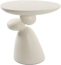 Fortune Stone Coffee Table with Deco, Modern Minimalist Narrow End Table for Couch, Small Round Side Table for Living Room, Fiberglass Decoration Corner Table for Sofa, Black, White (White)