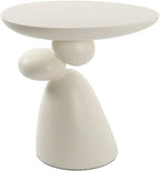 Fortune Stone Coffee Table with Deco, Modern Minimalist Narrow End Table for Couch, Small Round Side Table for Living Room, Fiberglass Decoration Corner Table for Sofa, Black, White (White)