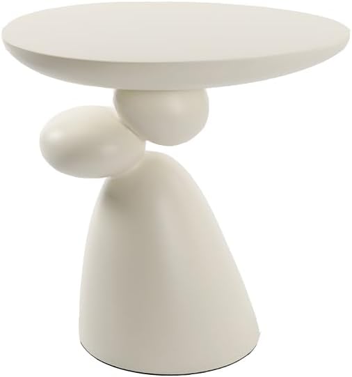 Fortune Stone Coffee Table with Deco, Modern Minimalist Narrow End Table for Couch, Small Round Side Table for Living Room, Fiberglass Decoration Corner Table for Sofa, Black, White (White)