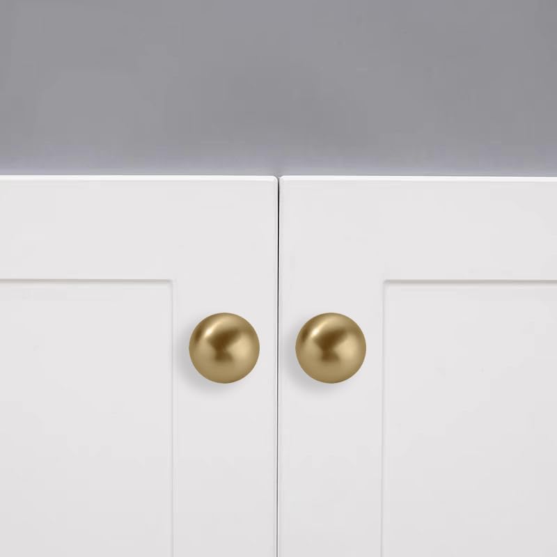 10 Pack 100% Solid 1 inch(25mm) Brushed Brass Cabinet Knobs Decorative Bi-Fold Door Knob Outside Diameter Diecast Bathroom Cabinet knobs