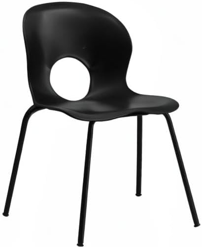 Flash Furniture 5 Pack HERCULES Series 770 lb. Capacity Designer Black Plastic Stack Chair with Black Frame