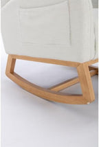 Ivory Teddy Rocking Chair for Nursery, Upholstered Glider Rocker with High Backrest, Comfy Accent Armchair with Wooden Legs for Living Room Bedroom