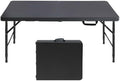 Folding Table 4FT, Portable Heavy Duty Plastic Folding Table with Handle, Waterproof, Easy to Clean, Adjustable Height, Anti-Slip Feet, 300LBS Capacity, Foldable for Indoor Outdoor Use(Black)