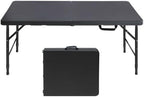 Folding Table 4FT, Portable Heavy Duty Plastic Folding Table with Handle, Waterproof, Easy to Clean, Adjustable Height, Anti-Slip Feet, 300LBS Capacity, Foldable for Indoor Outdoor Use(Black)