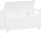 Kids Toy Storage Box with Cushion Seat & Flip-Top Lid – White Wooden Toy Chest with Safety Hinge, Large Organizer Trunk for Nursery, Playroom & Bedroom