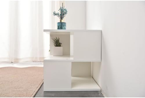 15.7" Modern White 2-Tier Side Table, Minimalist Engineered Wood End Table, Open Storage Bookshelf for Living Room Bedroom