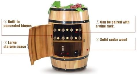 Solid Wood Whiskey Barrel Table, Rustic Wine Barrel Side Table with Shelves, Whiskey Cabinet Home Decor for Home Bar or Living Room(Natural,Large)