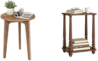 VASAGLE Small Round End Table, Rectangular Accent Nightstand for Small Spaces,Honey Brown ULET237KB01S and Chestnut Walnut ULET294KX01S