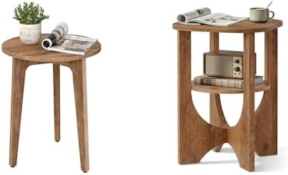 VASAGLE Round Side Table, Small Accent End Table, Honey Brown ULET237KB01S and ULET233M101S