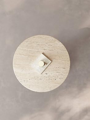 Modern Travertine Side Table, Natural Travertine Stone Top with Chrome Sphere Pedestal Base