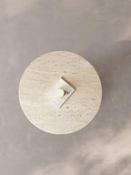Modern Travertine Side Table, Natural Travertine Stone Top with Chrome Sphere Pedestal Base