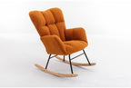 Rocking Chair, Upholstered Teddy Fabric Glider Chair with Thick Cushion, Lounge Accent Armchair with High Backrest, Accent Rocking Chairs for Living Room, Bedroom, Orange