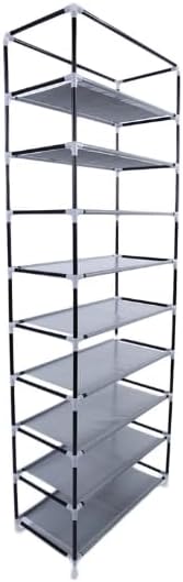 Non-Woven Fabric Shoe Rack, Black, 10-Layer 9 Lattice, Space-Saving, Portable Storage Organizer