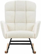 White Teddy Upholstered Glider Rocker, Nursery Rocking Chair with Footrest, Soft High Back Accent Armchair for Bedroom Living Space, Sturdy Iron Frame & Wood Legs, 250Lbs