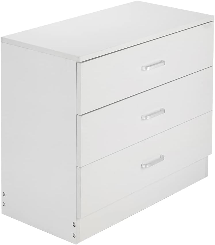 Mid Century Nightstand,Bedroom Bedside End Table,Solid Wood Night Stand,Home Office Dresser Side Tables,with 3 Drawers & Handle,for Small Spaces, Study, Living Room, Entryway, Hallway (White)