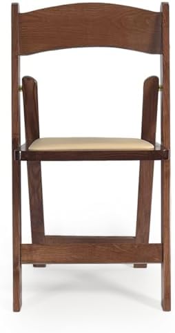 Wooden Folding Chairs with Cushion, Stackable Commercial Seats, Chairs for Weddings, Banquets, and Events, Set of 4, Classic Fruitwood