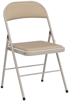 VINGLI 6 Pack Folding Chairs with Padded Seats, Metal Frame with Fabric Seat & Back, Capacity 350 lbs, Khaki, Set of 6