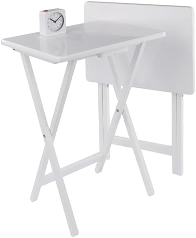 Winsome Alex Set of 2 Foldable Snack Tables, White | Easy to Store Small Portable Fold Up Table Set for Kitchen, Living Room TV Dining, Crafts, Puzzles, Work From Home