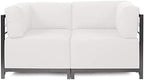 Howard Elliott Axis Patio Ottoman with Cover, Upholstered Footstoll Coffee Table Ottoman Bench, Seating Futniture for Both Indoor & Outdoor Home and Office, Titanium Frame, Seascape Natural