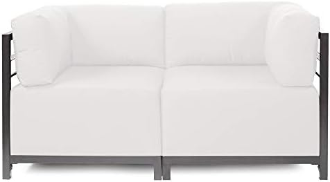 Howard Elliott Axis Patio Ottoman with Cover, Upholstered Footstoll Coffee Table Ottoman Bench, Seating Futniture for Both Indoor & Outdoor Home and Office, Titanium Frame, Seascape Natural