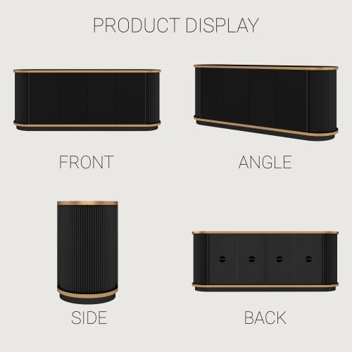 63" Modern Sideboard Buffet Cabinet, Console Table with 4 Doors & Storage, Faux Marble Top & Gold Trim, Multifunctional TV Stand for Living Room or Dining Room, Black