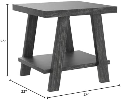Roundhill Furniture Athens Contemporary Replicated Wood Shelf End Table in Charcoal Finish