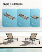 Foldable Outdoor Lounge Chair, No Assembly Patio Chaise Lounge Outdoor with 5-Positions, Aluminum Pool Lounge Chair with Portable Design for Pool, Beach, Deck, Backyard, Khaki