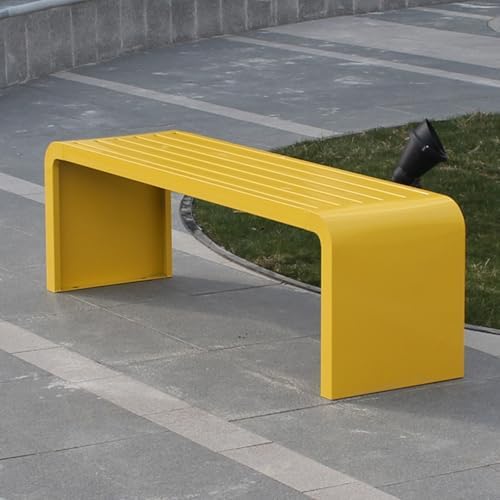 Weatherproof Backless Iron Park Bench for Kids, 39.4in Colorful Yellow Outdoor Seat for Garden, Playground Porch - Perfect Kindergarten Furniture