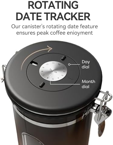 Veken Coffee Canister with Window,Airtight Stainless Steel Kitchen Food Storage Container, Date Tracker & Scoop for Grounds Coffee, Beans, Tea,Flour,Cereal,Sugar,22OZ,Copper (Pack of 2)