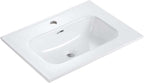24 Inch Gloss White Ceramic Bathroom Sink - Integrated Basin with 1 Faucet Hole, Modern Design, Easy to Clean, Not Include Faucet & Drain
