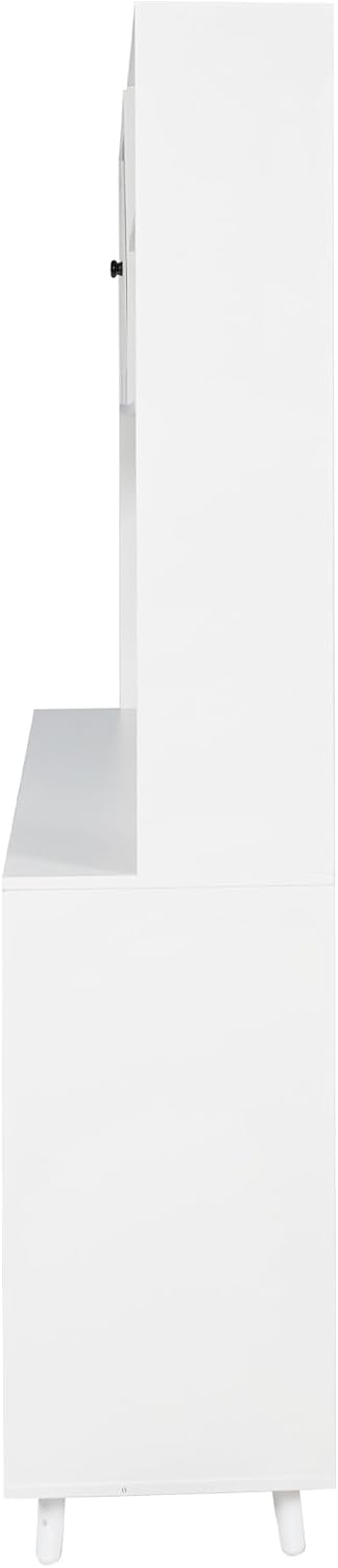 Large Freestanding Hutch Cabinet, Tall Pantry Storage with 4 Doors, 4 Drawers and Microwave Shelf, White Standing Kitchen Cupboard for Dining Room and Kitchen Organization (White)