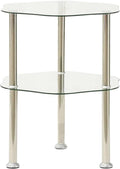 Modern 2-Tier Tempered Glass Side Table with Stainless Steel Frame, Transparent Accent End Table for Living Room, Sofa, or Telephone Stand