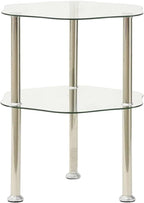 Modern 2-Tier Tempered Glass Side Table with Stainless Steel Frame, Transparent Accent End Table for Living Room, Sofa, or Telephone Stand