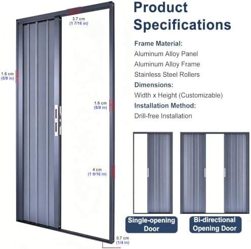 Aluminum Custom Folding Door Space Saving Divider for Bedroom Kitchen Corridor Balcony Terrace Retail Store Cafe, Easy to Install Accordion Doors Panel(32x78in(81x198cm))
