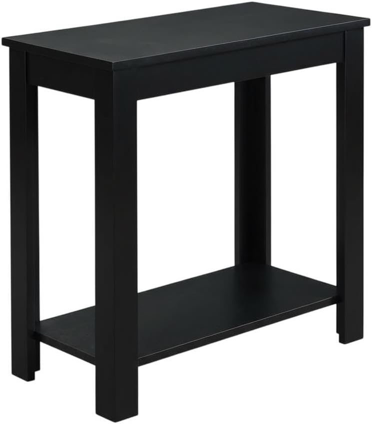 Furnifact Chairside End Table, Black Finish, Lower Shelf, MDF Material, Quick Easy Setup, Complement Any Existing Furnishings